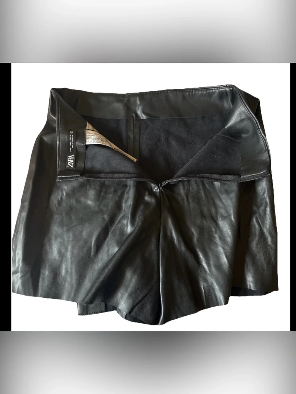 Zara Black Vegan Faux Leather Wrap Front Skort S